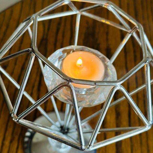 Candle holder Geometric Silver and Crystal Tea light suspended - Picture 10 of 10